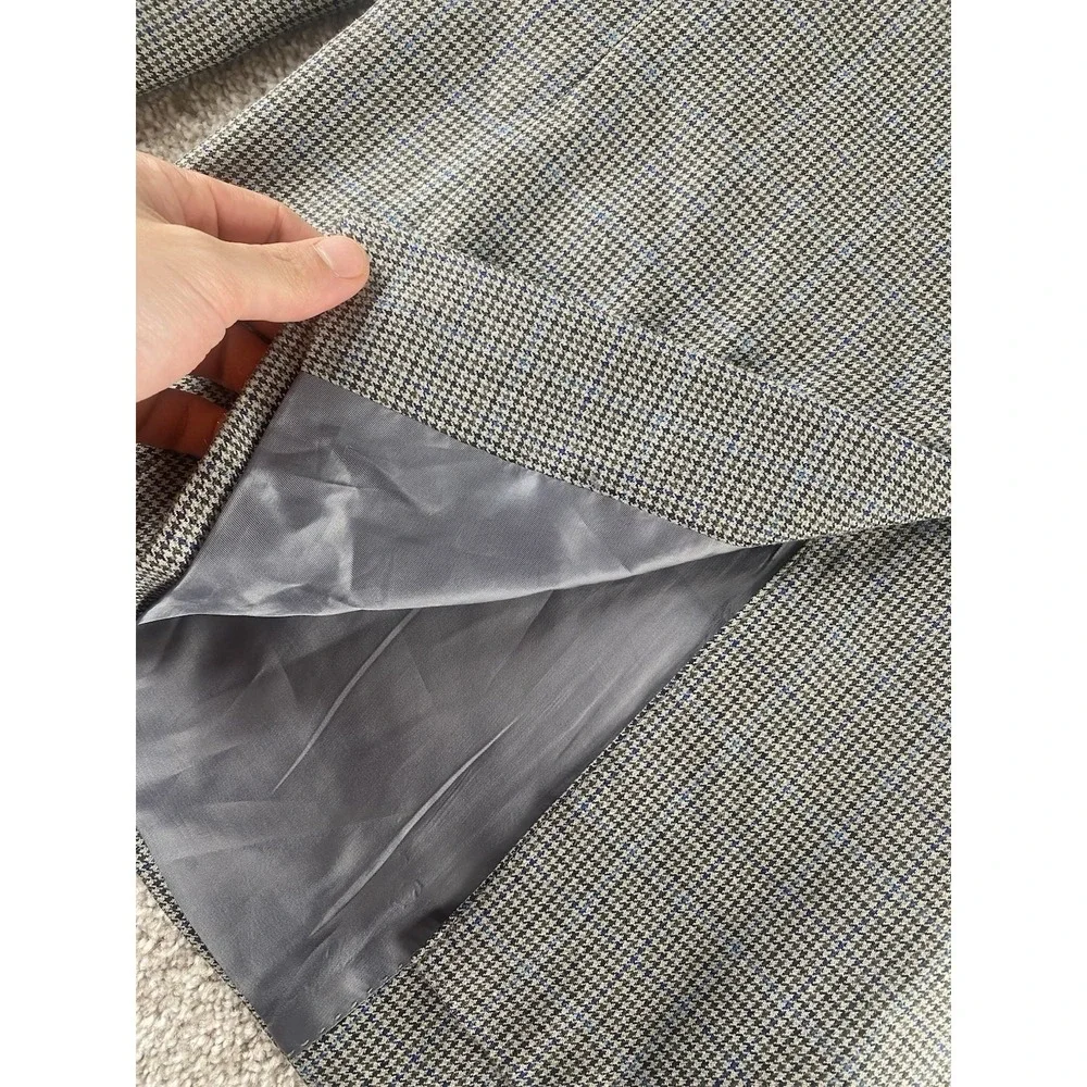 Lauren Ralph Lauren Beige/Blue Houndstooth Blazer Mens 44R Wool/Silk Preppy Work